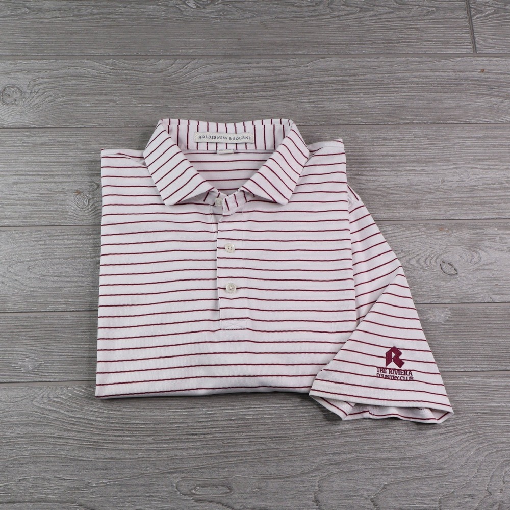 Holderness & Bourne Riviera CC Polo Men's XL White Maroon Stripe